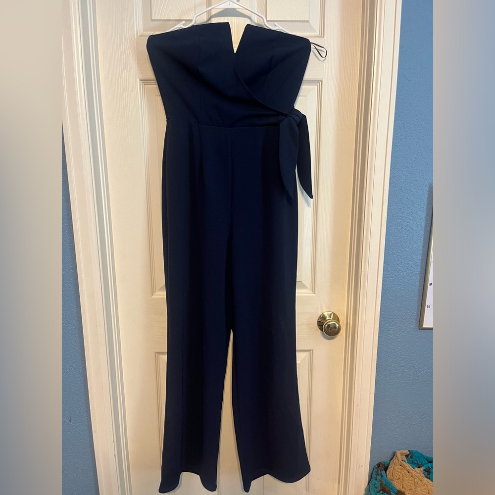Navy blue Francesca’s strapless jumpsuit